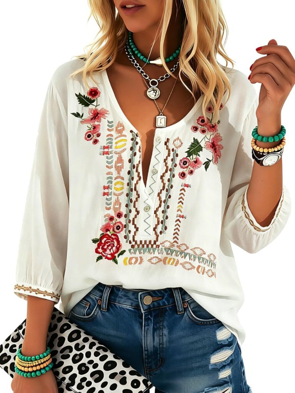 Mexican Tops for Women Embroidered Shirts Bohemian Hippie Clothes Tunic Fiesta